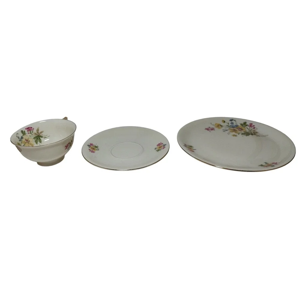 Vintage Bavaria Teacup Saucer Dessert Plate Set Floral Gold Trim Set of‎ Three